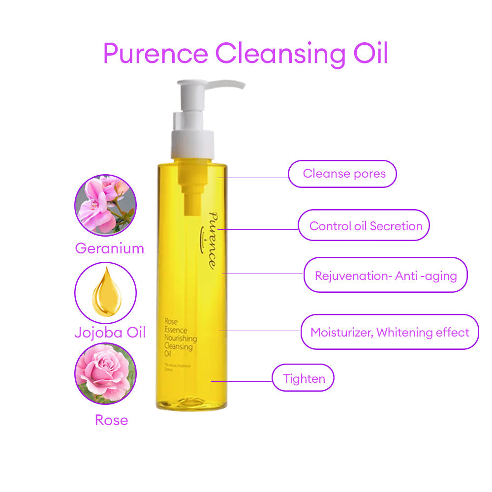 Purence Rose Essence Nourishing Cleansing Oil For All Skin Type 3 in 1 Makeup Remover 200ml