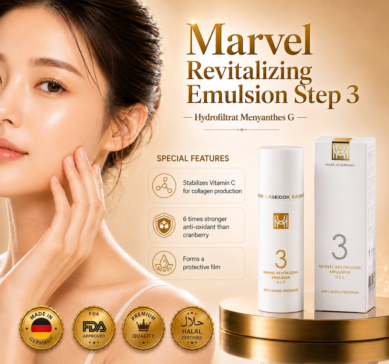 Marvel Anti-Aging H2.0 Step 3 Revitalizing Emulsion German Homeopathy for All Skin Type Skincare