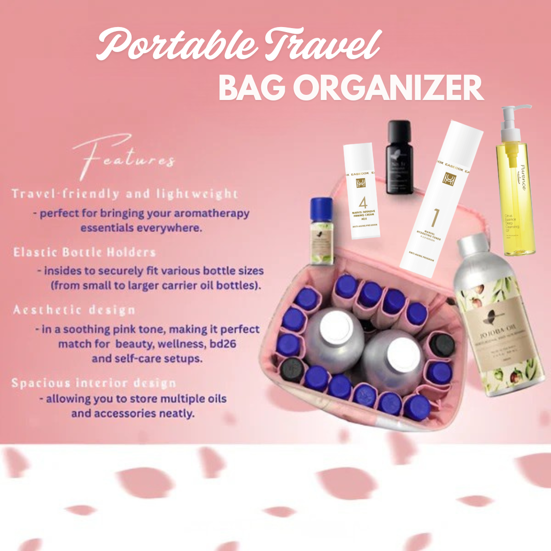 Portable Compact Travel Storage Pink Bag Organizer for Essential Oils, Makeup and Accessories