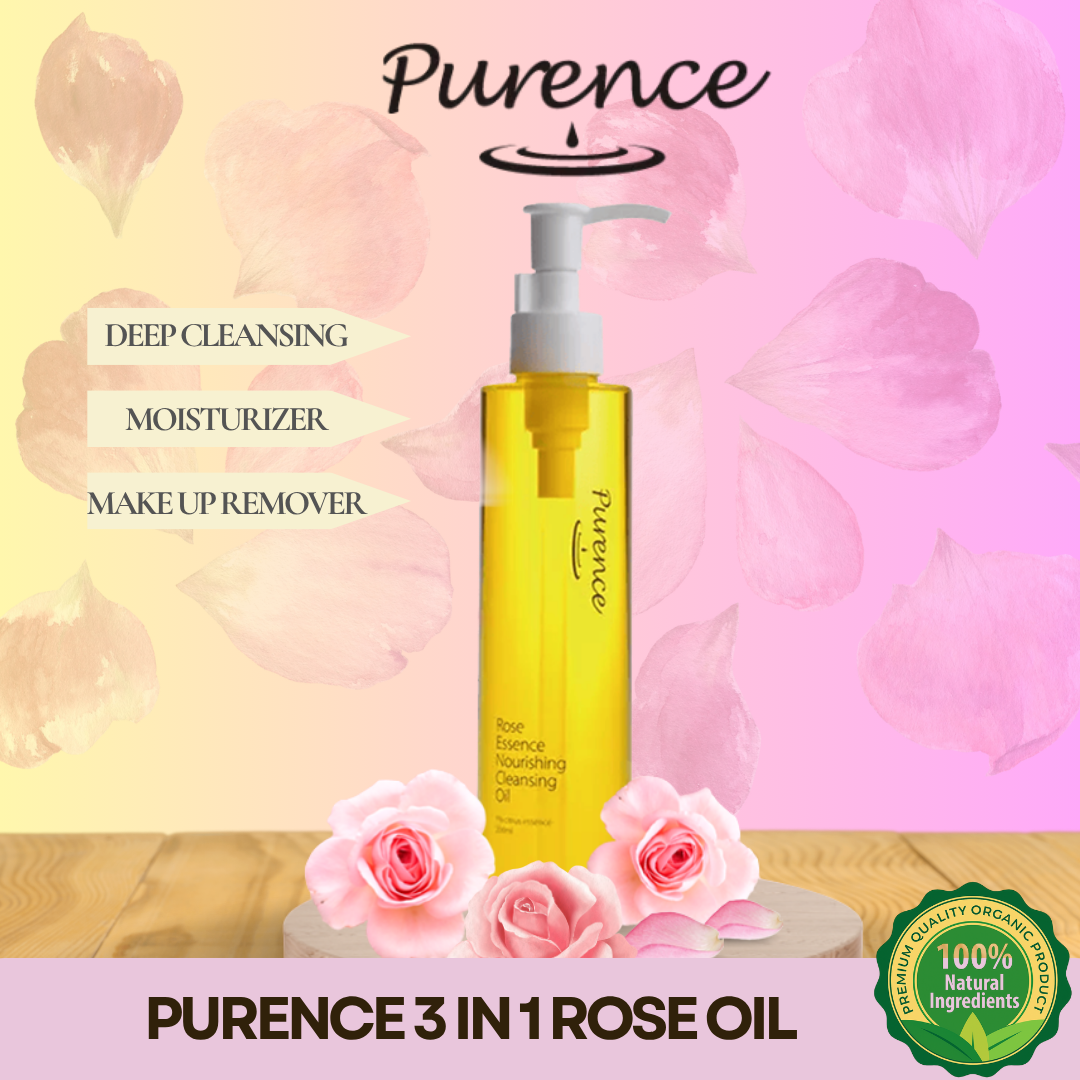 Purence Rose Essence Nourishing Cleansing Oil For All Skin Type 3 in 1 Makeup Remover 200ml